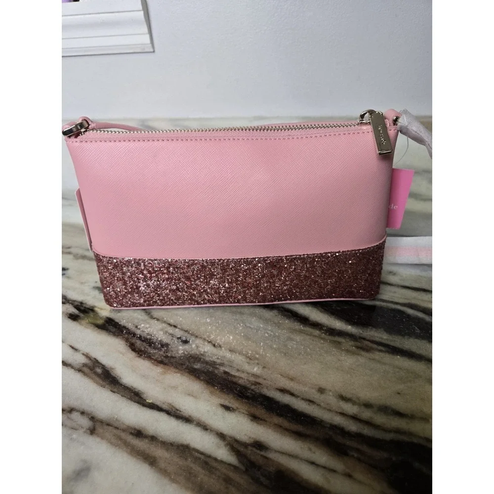 NWT Kate Spade New York Greta Court Ramey Flash Glitter Pink Leather Crossbody S